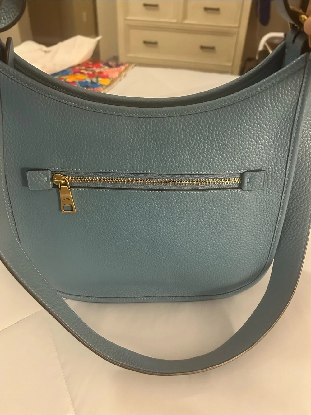 EUC Coach 1941 Emery pebbled leather crossbody messenger bag in pacific blue